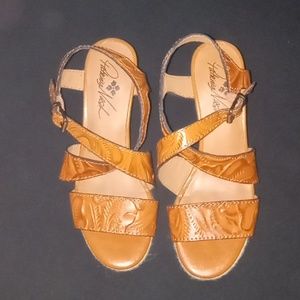 Patricia Nash, tooled brown leather wedge sandals